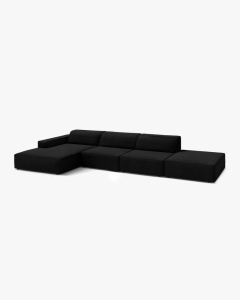 COLTAR CU 5 LOCURI JODIE, PE STANGA, 341X162 CM, NEGRU, TAPITAT CU TAPITERIE DIN TEXTIL CATIFEA BLUVEL, MICADONI - Img 2