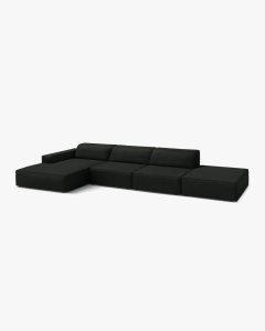COLTAR CU 5 LOCURI JODIE, PE STANGA, 341X162 CM, NEGRU, TAPITAT CU TAPITERIE DIN TEXTIL BOUCLE BALOO, MICADONI - Img 2