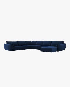 COLTAR CU 8 LOCURI, KAELLE, PE STANGA, 384 CM, ALBASTRU ROYAL, TAPITAT CU TAPITERIE DIN TEXTIL CATIFEA BLUVEL, MICADONI - Img 2