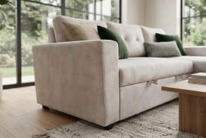COLTAR CU SPATIU DE DEPOZITARE, APARTMENT 205CM, 3 LOCURI, REALIZAT DIN MATERIAL CATIFEA, DE CULOARE BEJ, ARTIM GROUP - Img 6