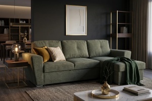 COLTAR CU SPATIU DE DEPOZITARE, APARTMENT 245CM, 3 LOCURI, REALIZAT DIN MATERIAL TEXTIL, DE CULOARE VERDE, ARTIM GROUP - Img 13