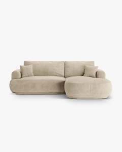 COLTAR EXTENSIBIL ELLA, PE DREAPTA, BEJ DESCHIS, 271X174 CM, TAPITAT CU TAPITERIE DIN TEXTIL CATIFEA VOGUE, MICADONI