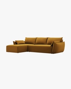 COLTAR EXTENSIBIL KAELLE, 252 CM, PE DREAPTA, GALBEN, CU TAPITERIE DIN TEXTIL CATIFEA BLUVEL, MICADONI - Img 3