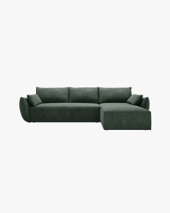 COLTAR EXTENSIBIL KAELLE, 252 CM, PE DREAPTA, VERDE SMARALD, CU TAPITERIE DIN TEXTIL CHENILLE OVER THE HORIZON, MICADONI