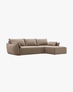 COLTAR EXTENSIBIL KAELLE, 252 CM, PE STANGA, CAPPUCCINO, CU TAPITERIE DIN TEXTIL CATIFEA BLUVEL, MICADONI - Img 3
