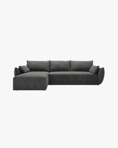 COLTAR EXTENSIBIL KAELLE, 252 CM, PE STANGA, GRI INCHIS, CU TAPITERIE DIN TEXTIL CHENILLE OVER THE HORIZON, MICADONI