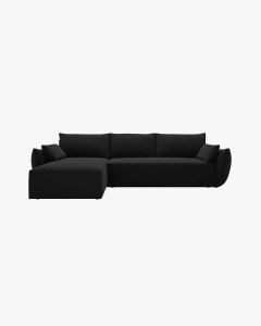 COLTAR EXTENSIBIL KAELLE, 252 CM, PE STANGA, NEGRU, CU TAPITERIE DIN TEXTIL CATIFEA BLUVEL, MICADONI