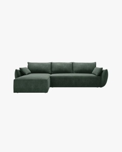 COLTAR EXTENSIBIL KAELLE, 252 CM, PE STANGA, VERDE SMARALD, CU TAPITERIE DIN TEXTIL CHENILLE OVER THE HORIZON, MICADONI