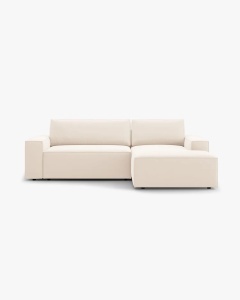 COLTAR EXTENSIBIL, PE DREAPTA, JODIE, 246X151 CM, BEJ DESCHIS, TAPITAT CU TAPITERIE DIN TEXTIL CATIFEA BLUVEL, MICADONI