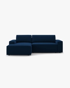 COLTAR EXTENSIBIL, PE STANGA, JODIE, 246X151 CM, ALBASTRU ROYAL, TAPITAT CU TAPITERIE DIN TEXTIL CATIFEA BLUVEL, MICADONI