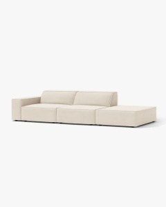 COLTAR JODIE, 262X99 CM, PE DREAPTA, CU 3 LOCURI, BEJ DESCHIS, TAPITAT CU TAPITERIE DIN TEXTIL CATIFEA BLUVEL, MICADONI - Img 2