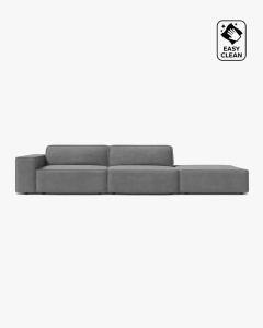 COLTAR JODIE, 262X99 CM, PE DREAPTA, CU 3 LOCURI, GRI DESCHIS, TAPITAT CU TAPITERIE DIN TEXTIL CATIFEA VENUS, MICADONI