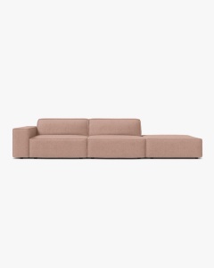 COLTAR JODIE, 262X99 CM, PE DREAPTA, CU 3 LOCURI, ROZ PUDRAT, TAPITAT CU TAPITERIE DIN TEXTIL BOUCLE BALOO, MICADONI