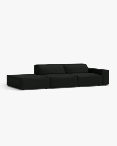 COLTAR JODIE, 262X99 CM, PE STANGA, CU 3 LOCURI, NEGRU, TAPITAT CU TAPITERIE DIN TEXTIL BOUCLE BALOO, MICADONI - Img 2