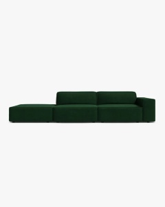 COLTAR JODIE, 262X99 CM, PE STANGA, CU 3 LOCURI, VERDE SMARALD, TAPITAT CU TAPITERIE DIN TEXTIL CATIFEA BLUVEL, MICADONI