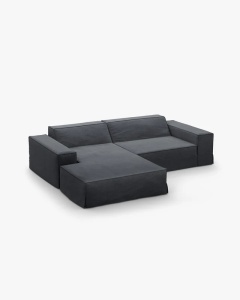 COLTAR JODIE PE STANGA, 224X162 CM, GRI ALBASTRU, TAPITAT CU TAPITERIE DIN TEXTIL STRUCTURAT LINS, MICADONI - Img 3