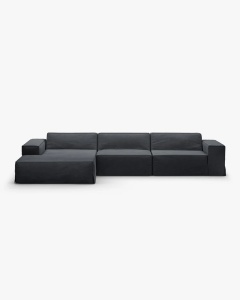 COLTAR JODIE, PE STANGA, 284X162 CM, GRI ALBASTRU, TAPITAT CU TAPITERIE DIN TEXTIL STRUCTURAT LINS, MICADONI