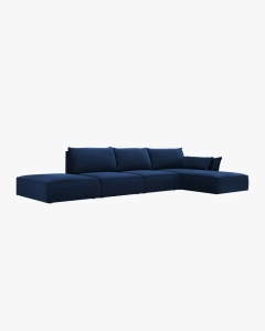 COLTAR KAELLE, 364 CM, CU 5 LOCURI, PE DREAPTA, ALBASTRU ROYAL, CU TAPITERIE DIN TEXTIL CATIFEA BLUVEL, MICADONI - Img 2