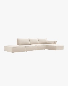 COLTAR KAELLE, 364 CM, CU 5 LOCURI, PE DREAPTA, BEJ DESCHIS, CU TAPITERIE DIN TEXTIL CATIFEA BLUVEL, MICADONI - Img 2