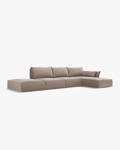 COLTAR KAELLE, 364 CM, CU 5 LOCURI, PE DREAPTA, CAPPUCCINO, CU TAPITERIE DIN TEXTIL CATIFEA BLUVEL, MICADONI - Img 2