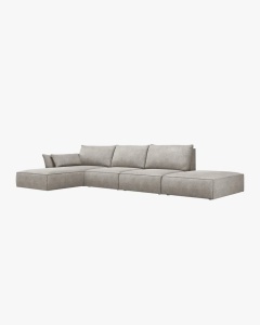 COLTAR KAELLE, 364 CM, CU 5 LOCURI, PE STANGA, GRI DESCHIS, CU TAPITERIE DIN TEXTIL CHENILLE OVER THE HORIZON, MICADONI - Img 2