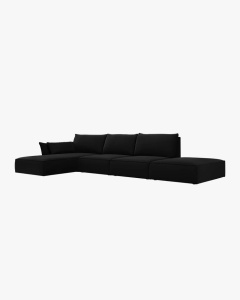 COLTAR KAELLE, 364 CM, CU 5 LOCURI, PE STANGA, NEGRU, CU TAPITERIE DIN TEXTIL CATIFEA BLUVEL, MICADONI - Img 2