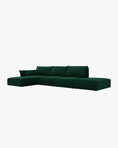 COLTAR KAELLE, 364 CM, CU 5 LOCURI, PE STANGA, VERDE SMARALD, CU TAPITERIE DIN TEXTIL CATIFEA BLUVEL, MICADONI - Img 2