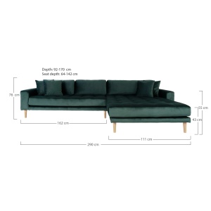 COLTAR LIDO CU 4 PERINI 290CM, DIN LEMN SI TEXTIL- CATIFEA, DREAPTA, CULOARE VERDE INCHIS, HOUSE NORDIC - Img 4