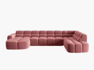 COLTAR LISA, DREAPTA, 7 LOCURI, 387 CM, ROZ, TAPITERIE DIN CATIFEA, DESIGN DEOSEBIT - Img 2