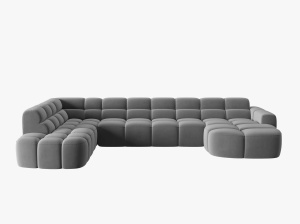 COLTAR LISA, STANGA, 7 LOCURI, 387 CM, GRI DESCHIS, TAPITERIE DIN CATIFEA, DESIGN DEOSEBIT - Img 2