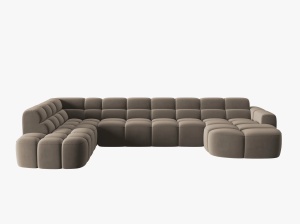 COLTAR LISA, STANGA, 7 LOCURI, 387 CM, MARO DESCHIS, TAPITERIE DIN CATIFEA, DESIGN DEOSEBIT - Img 2