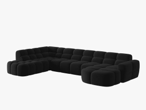 COLTAR LISA, STANGA, 7 LOCURI, 387 CM, NEGRU, TAPITERIE DIN CATIFEA, DESIGN DEOSEBIT - Img 3