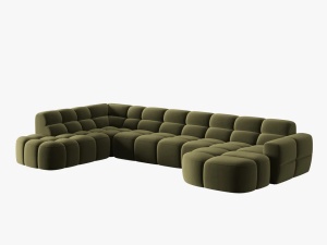 COLTAR LISA, STANGA, 7 LOCURI, 387 CM, VERDE OLIVE, TAPITERIE DIN CATIFEA, DESIGN DEOSEBIT - Img 3