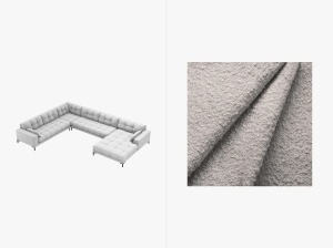 COLTAR MAMAIA, CU 7 LOCURI, PE STANGA, GRI DESCHIS, CU TAPITERIE DIN TEXTIL BOUCLE BALOO, MICADONI