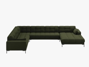 COLTAR MAMAIA, CU 7 LOCURI, PE STANGA, VERDE MASLINIU INCHIS, CU TAPITERIE DIN TEXTIL STRUCTURAT NEVE, MICADONI - Img 2