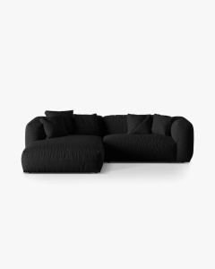 COLTAR MARTINA, NEGRU, 244 CM, STANGA, CU TAPITERIE DIN TEXTIL STRUCTURAT BOSTON, MICADONI