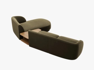 COLTAR MILEY, CU 3 LOCURI, PE DREAPTA, VERDE MASLINU INCHIS, CU TAPITERIE DIN CATIFEA BLUVEL, MICADONI - Img 4