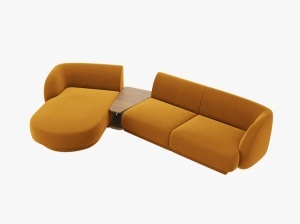 COLTAR MILEY, CU 3 LOCURI, PE STANGA, GALBEN, CU TAPITERIE DIN CATIFEA BLUVEL, MICADONI - Img 2