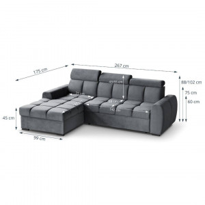 COLTAR MODERN DEOSEBIT, GOMEZ STANGA 267CM, DIN CATIFEA DE CULOARE GRI INCHIS, CONFORT SPORIT - Img 6