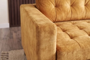 COLTAR MODERN STOCKHOLM 220CM, 3 LOCURI, CU SEZLONG, REALIZAT DIN TEXTIL FOARTE FIN- CATIFEA, CULOARE GALBEN MUSTAR - Img 9