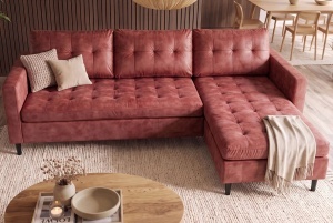 COLTAR MODERN STOCKHOLM 220CM, 3 LOCURI, CU SEZLONG, REALIZAT DIN TEXTIL FOARTE FIN- CATIFEA, CULOARE ROZ ANTICHIZAT - Img 8