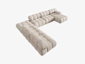 COLTAR MODULAR BELLIS, STANGA, 6 LOCURI, 379 CM, BEJ DESCHIS 23, TAPITERIE DIN CATIFEA 3D, DESIGN DEOSEBIT - Img 3