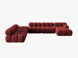 COLTAR MODULAR BELLIS, STANGA, 6 LOCURI, 379 CM, ROSU INCHIS 59, TAPITERIE DIN CATIFEA, DESIGN DEOSEBIT - Img 3