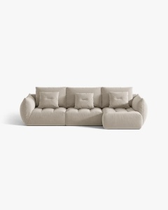 COLTAR MODULAR BLOOM, PE DREAPTA, BEJ DESCHIS, 327 CM, CU TAPITERIE DIN TEXTIL CATIFEA CASINO, MICADONI