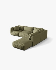 COLTAR MODULAR CHRIS, PE DREAPTA, 290X295, VERDE DESCHIS, CU TAPITERIE DIN TEXTIL STRUCTURAT LINS, MICADONI - Img 2