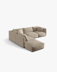 COLTAR MODULAR CHRIS, PE STANGA, 290X295, BEJ DESCHIS, CU TAPITERIE DIN TEXTIL CATIFEA CASINO, MICADONI - Img 2
