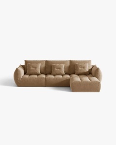 COLTAR MODULAR, CU 2 LOCURI, BLOOM, BEJ MIGDALA, 327 CM, CU TAPITERIE DIN TEXTIL CATIFEA CASINO, MICADONI