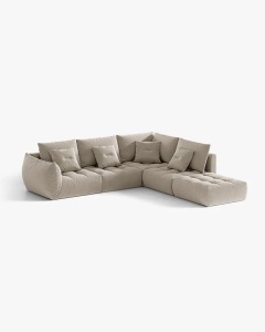 COLTAR MODULAR, CU 4 LOCURI, BLOOM, PE DREAPTA, BEJ DESCHIS, 316 CM, CU TAPITERIE DIN TEXTIL CATIFEA CASINO, MICADONI - Img 2
