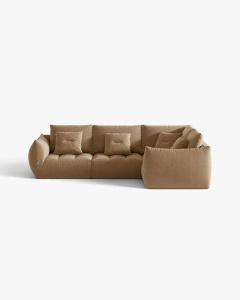 COLTAR MODULAR, CU 4 LOCURI, BLOOM, PE DREAPTA, BEJ MIGDALA, 316 CM, CU TAPITERIE DIN TEXTIL CATIFEA CASINO, MICADONI