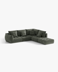 COLTAR MODULAR, CU 4 LOCURI, BLOOM, PE DREAPTA, VERDE MUSCHI, 316 CM, CU TAPITERIE DIN TEXTIL STRUCTURAT WIND, MICADONI - Img 2